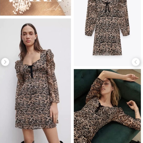 Zara Black and Cream Long Sleeve Dress - Picture 3 of 7